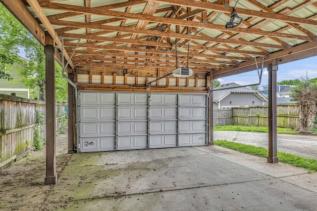 garage with a garage door opener