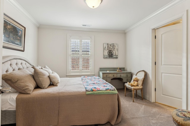 bedroom with carpet and ornamental molding