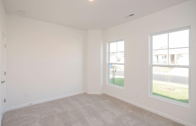 unfurnished room featuring light colored carpet and plenty of natural light