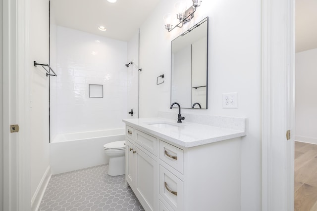 full bathroom with tile patterned flooring, vanity, shower / bath combination, and toilet