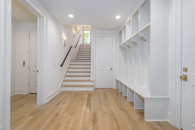 mudroom featuring light wood-type flooring