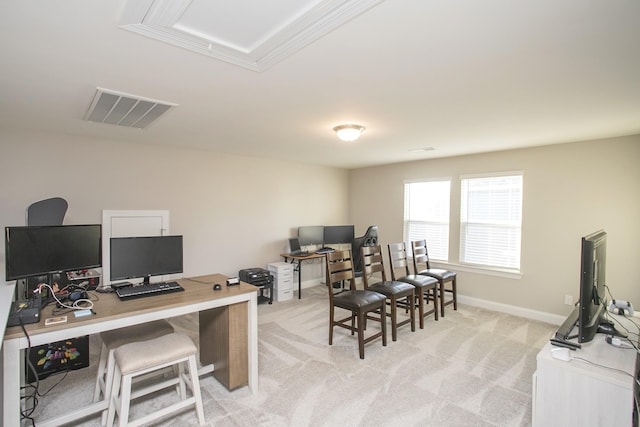 view of carpeted home office