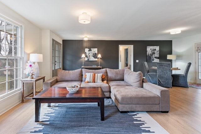 living room with light hardwood / wood-style flooring