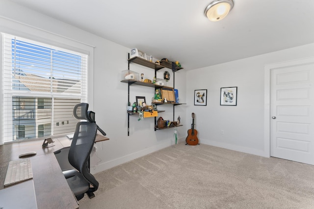 home office featuring light carpet