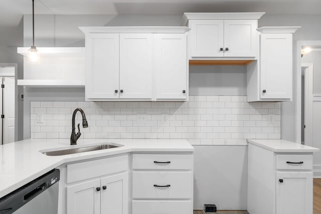 kitchen with white cabinetry, a sink, and stainless steel dishwasher