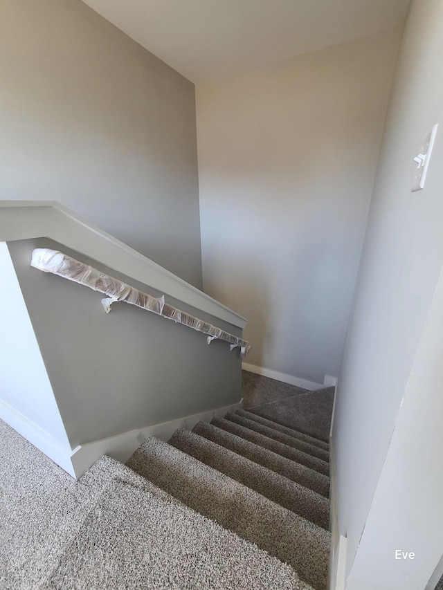 stairs with baseboards and carpet