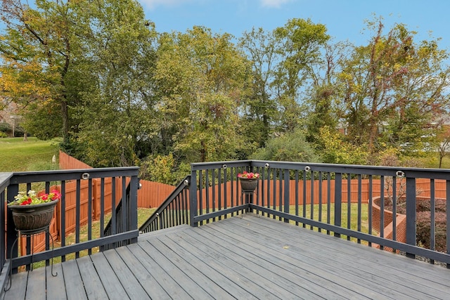 wooden deck featuring a yard