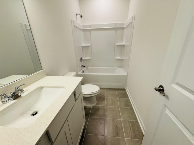 full bathroom with vanity, tile patterned flooring, shower / bathtub combination, and toilet