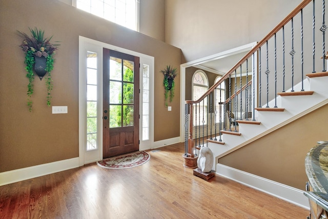 foyer entrance with hardwood / wood-style floors