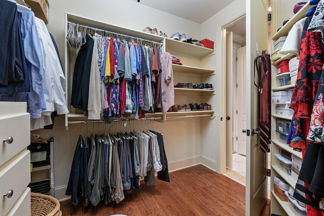 walk in closet with hardwood / wood-style flooring