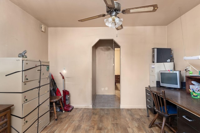 office featuring ceiling fan and hardwood / wood-style flooring