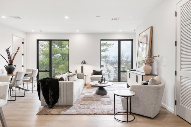 living room featuring light wood-type flooring