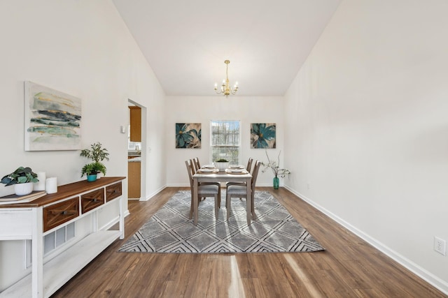 dining area with a notable chandelier and dark wood-type flooring