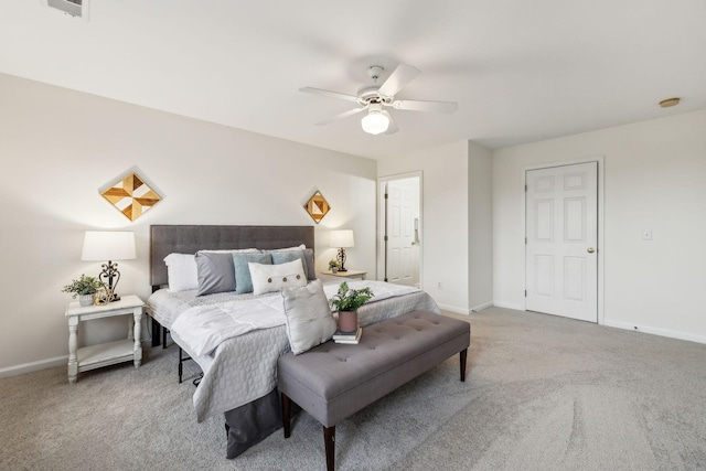 bedroom featuring ceiling fan and carpet floors