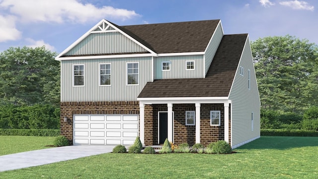 view of front facade featuring a front lawn and a garage