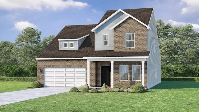 view of front of house featuring a front lawn and a garage