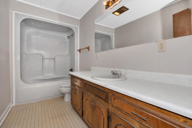 full bathroom featuring shower / tub combination, vanity, and toilet