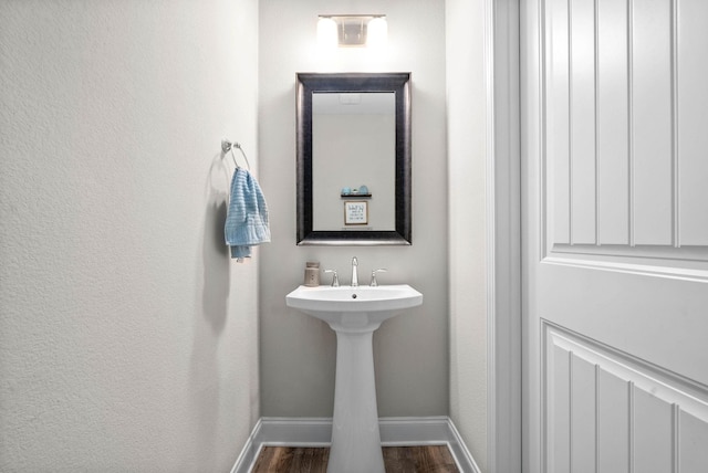 bathroom with wood-type flooring