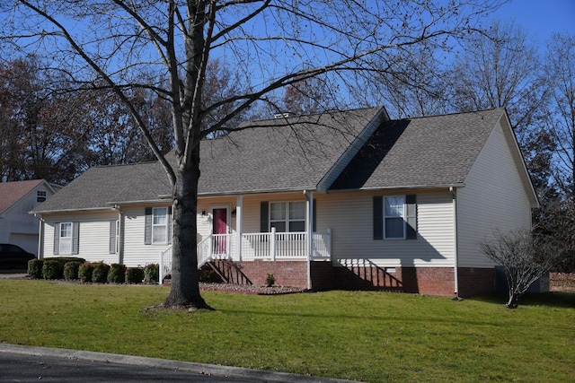 cape cod house with covered porch and a front lawn