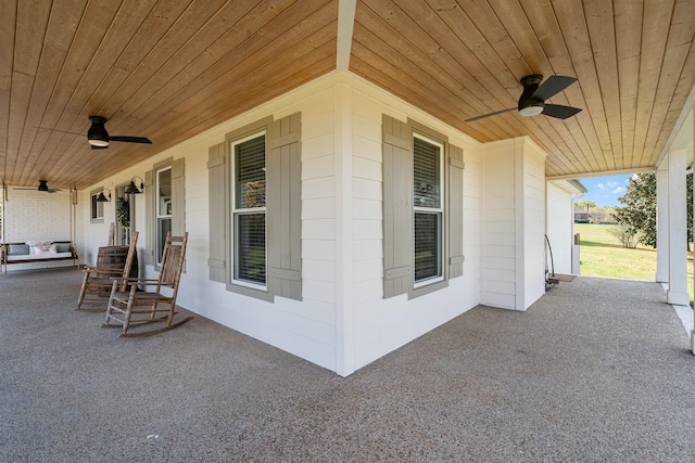 view of patio / terrace featuring a porch and ceiling fan