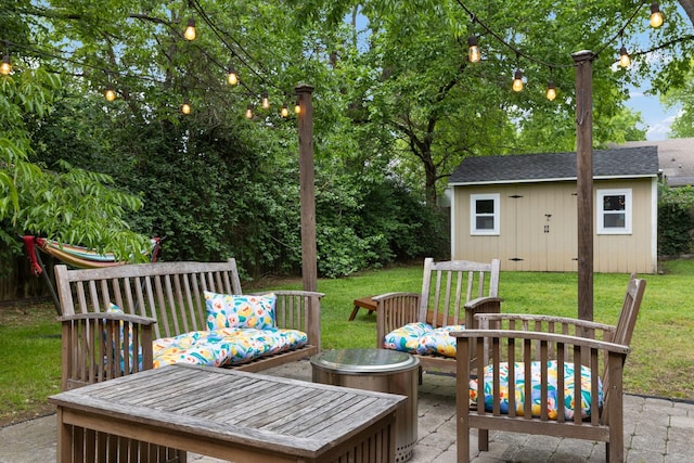 view of patio / terrace with a storage unit