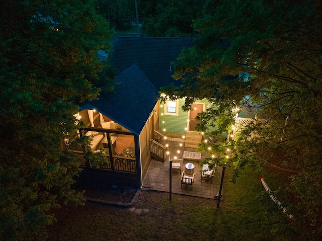 view of aerial view at night