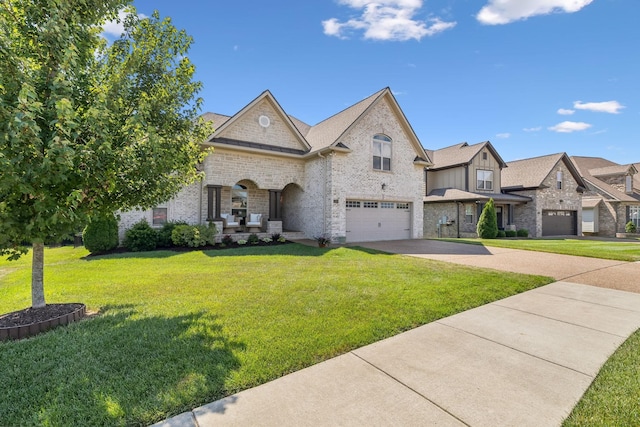 view of front facade featuring a garage and a front lawn