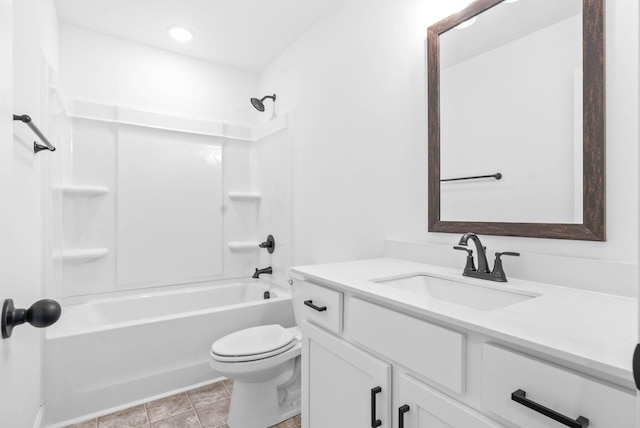 full bathroom with tile patterned floors, vanity, shower / bath combination, and toilet