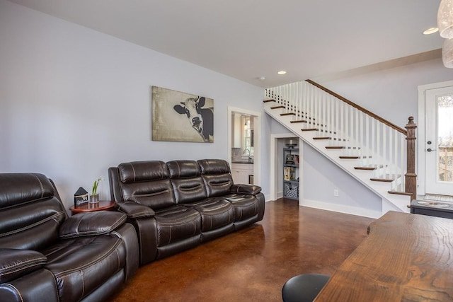 living room with sink