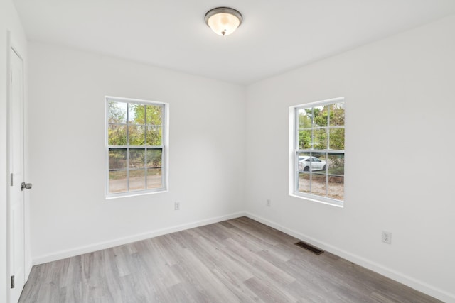 spare room with a wealth of natural light and light hardwood / wood-style floors