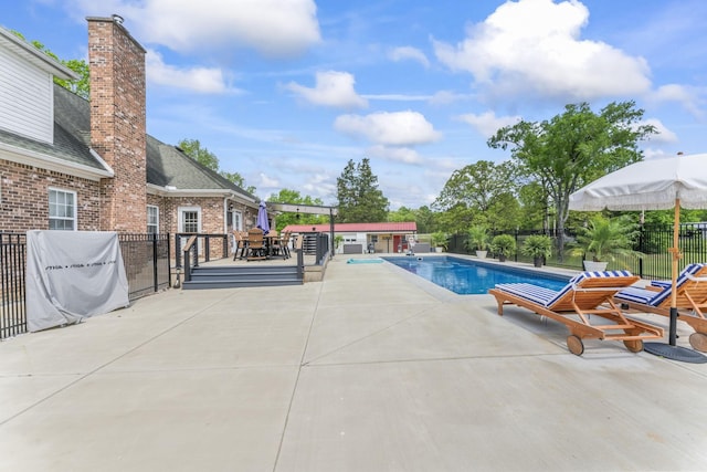 350 Baxter Rd, Murfreesboro, TN 37130 - view of swimming pool featuring fence, a patio area, outdoor dining space, and an outbuilding
