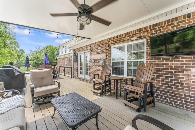 350 Baxter Rd, Murfreesboro, TN 37130 - wooden deck featuring outdoor dining area, area for grilling, and ceiling fan