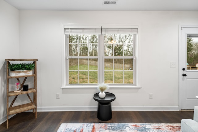 entryway with dark hardwood / wood-style flooring and a healthy amount of sunlight