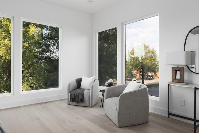 living area featuring light wood-type flooring and plenty of natural light