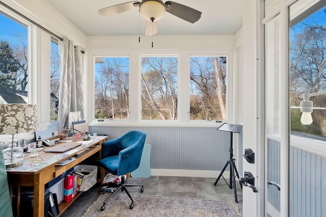 office area featuring ceiling fan and a wealth of natural light