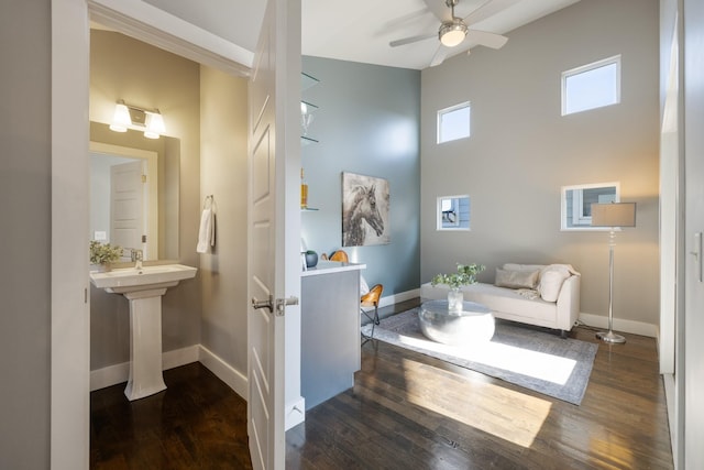 bathroom featuring hardwood / wood-style floors and ceiling fan