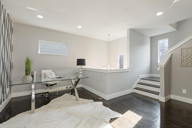 office area featuring dark wood-type flooring