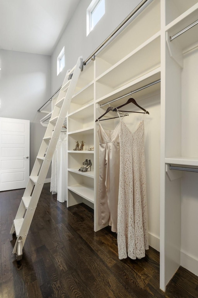 walk in closet featuring dark hardwood / wood-style flooring