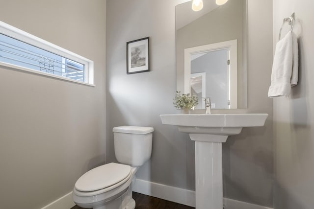 bathroom with hardwood / wood-style flooring and toilet