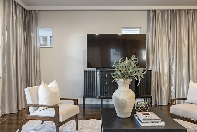 living area with dark wood-type flooring