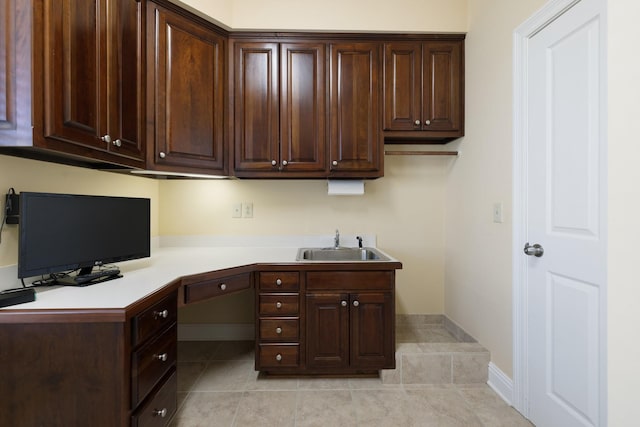 tiled home office with sink