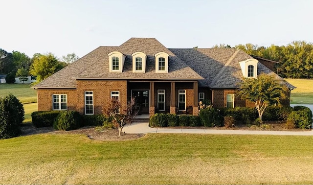 view of front of home featuring a porch and a front lawn