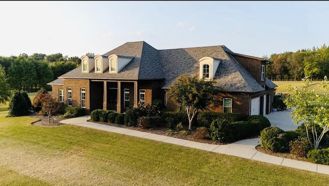 view of front of home featuring a garage and a front lawn