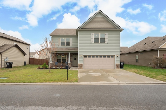 view of front facade with a front yard and a garage