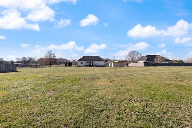 view of yard with a garage