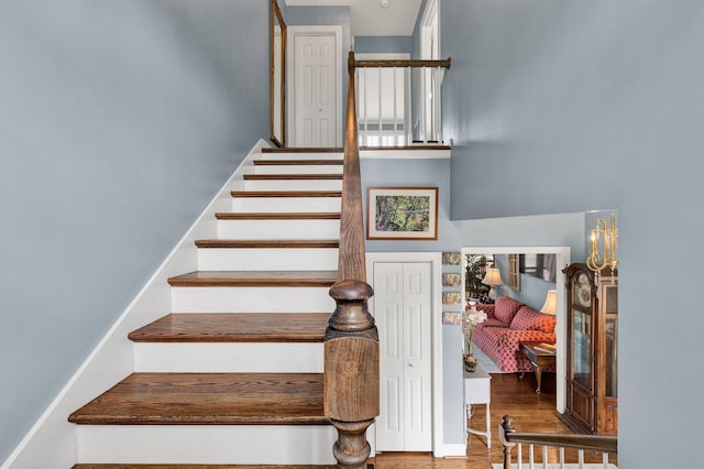 stairway featuring wood-type flooring