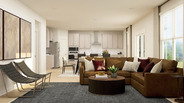 living room featuring light wood-type flooring