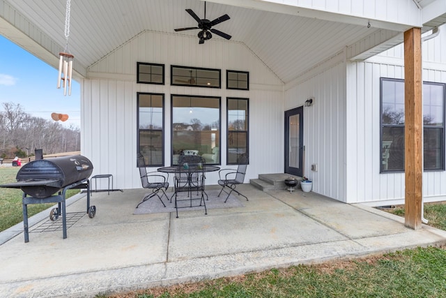 view of patio featuring ceiling fan and area for grilling