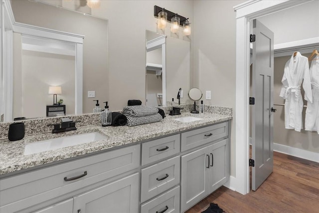 bathroom featuring vanity and wood-type flooring