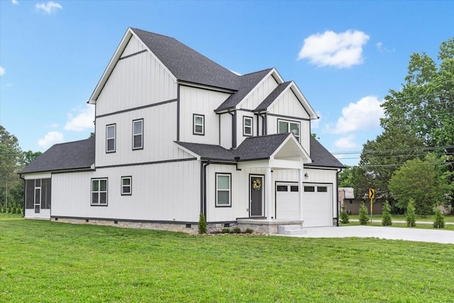 modern inspired farmhouse with a front lawn